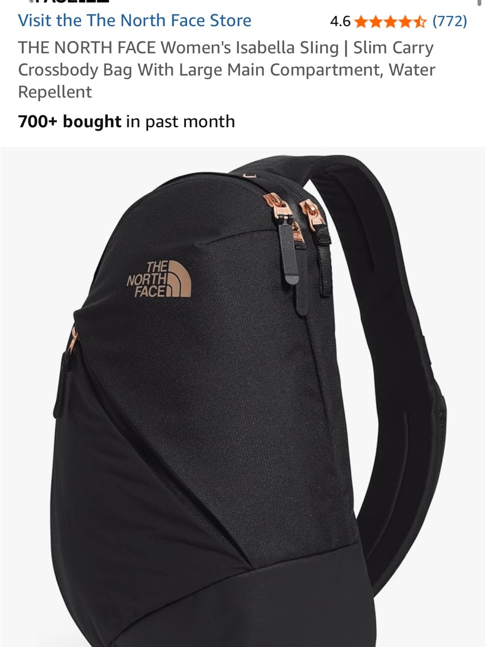The North Face Black Sling Backpack with Rose Gold Accents
